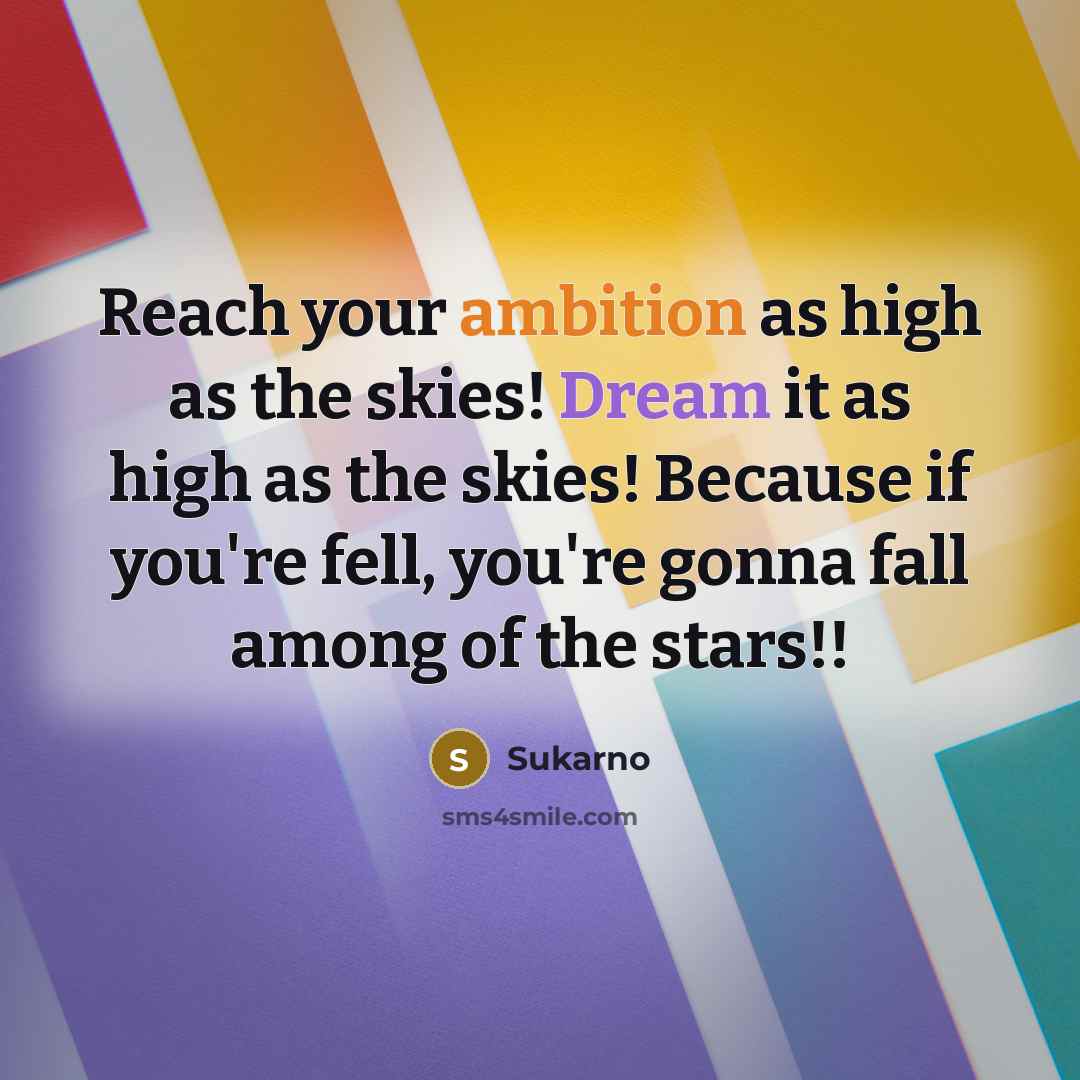 “Reach your ambition as high as the skies! Dream it as high as the skies! Because if you're fell, you're gonna fall among of the stars!!” quote by Sukarno