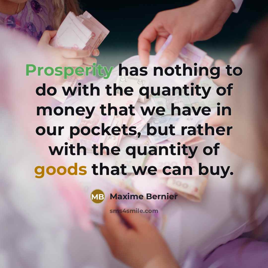 “Prosperity has nothing to do with the quantity of money that we have in our pockets, but rather with the quantity of goods that we can buy.” quote by Maxime Bernier