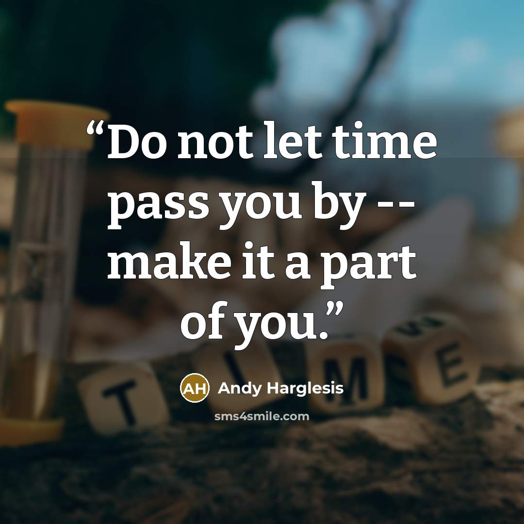“Do not let time pass you by -- make it a part of you.” quote by Andy Harglesis