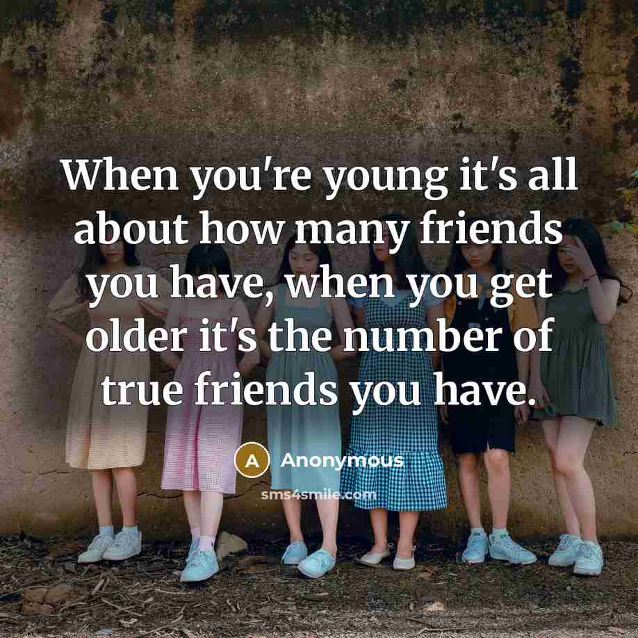 “When you're young it's all about how many friends you have, when you get older it's the number of true friends you have.” quote by Anonymous