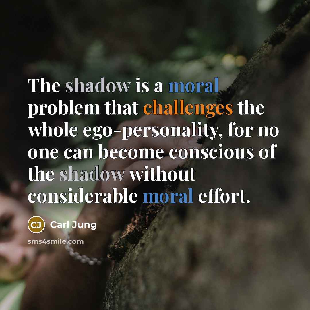 “The shadow is a moral problem that challenges the whole ego-personality, for no one can become conscious of the shadow without considerable moral effort.” quote by Carl Jung