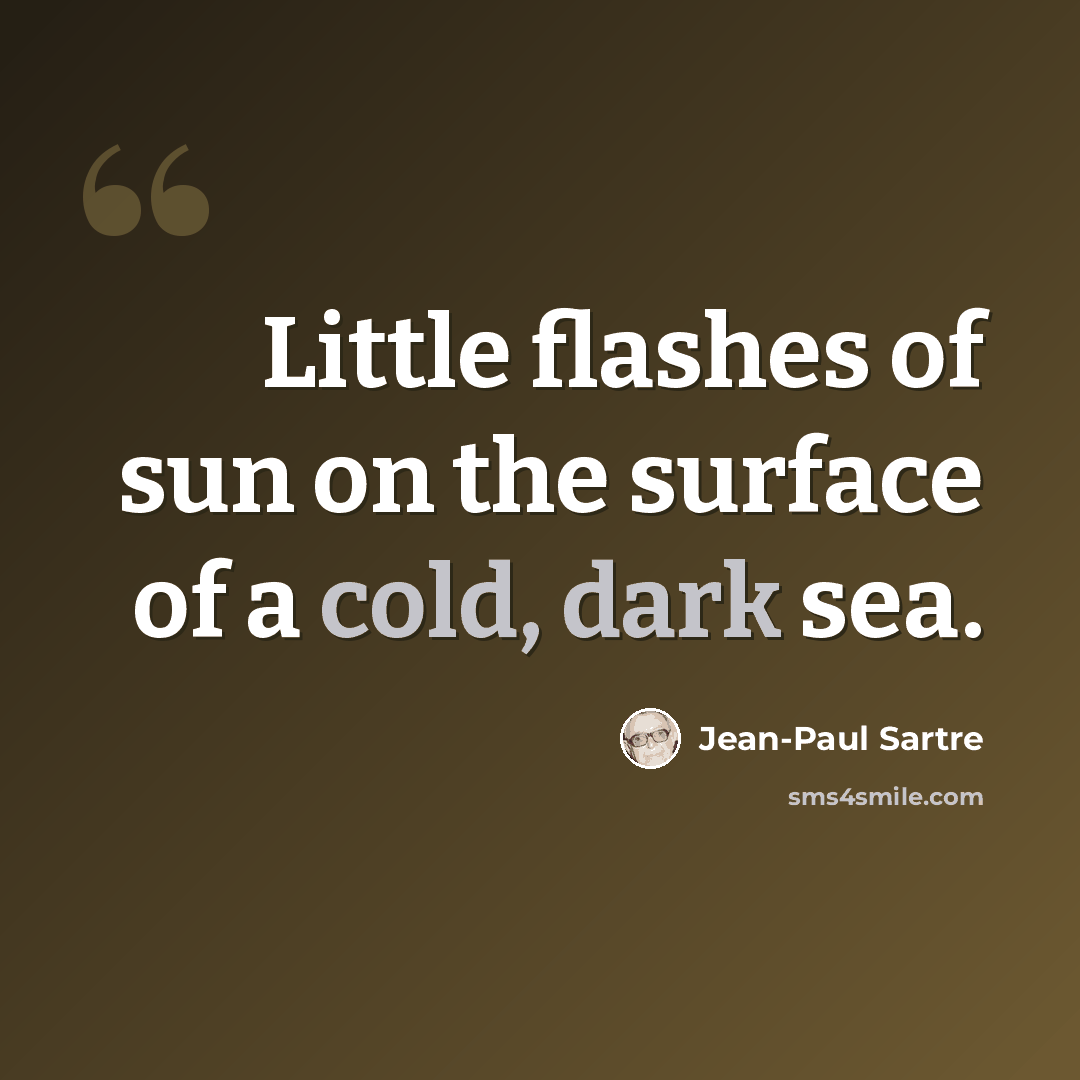 “Little flashes of sun on the surface of a cold, dark sea.” quote by Jean-Paul Sartre