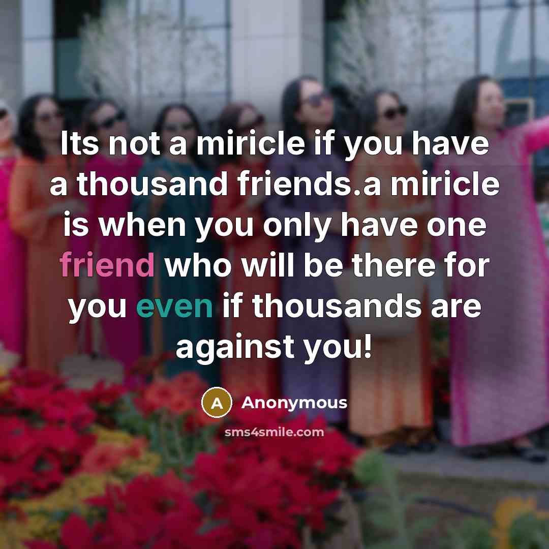 “Its not a miricle if you have a thousand friends.a miricle is when you only have one friend who will be there for you even if thousands are against you!” quote by Anonymous