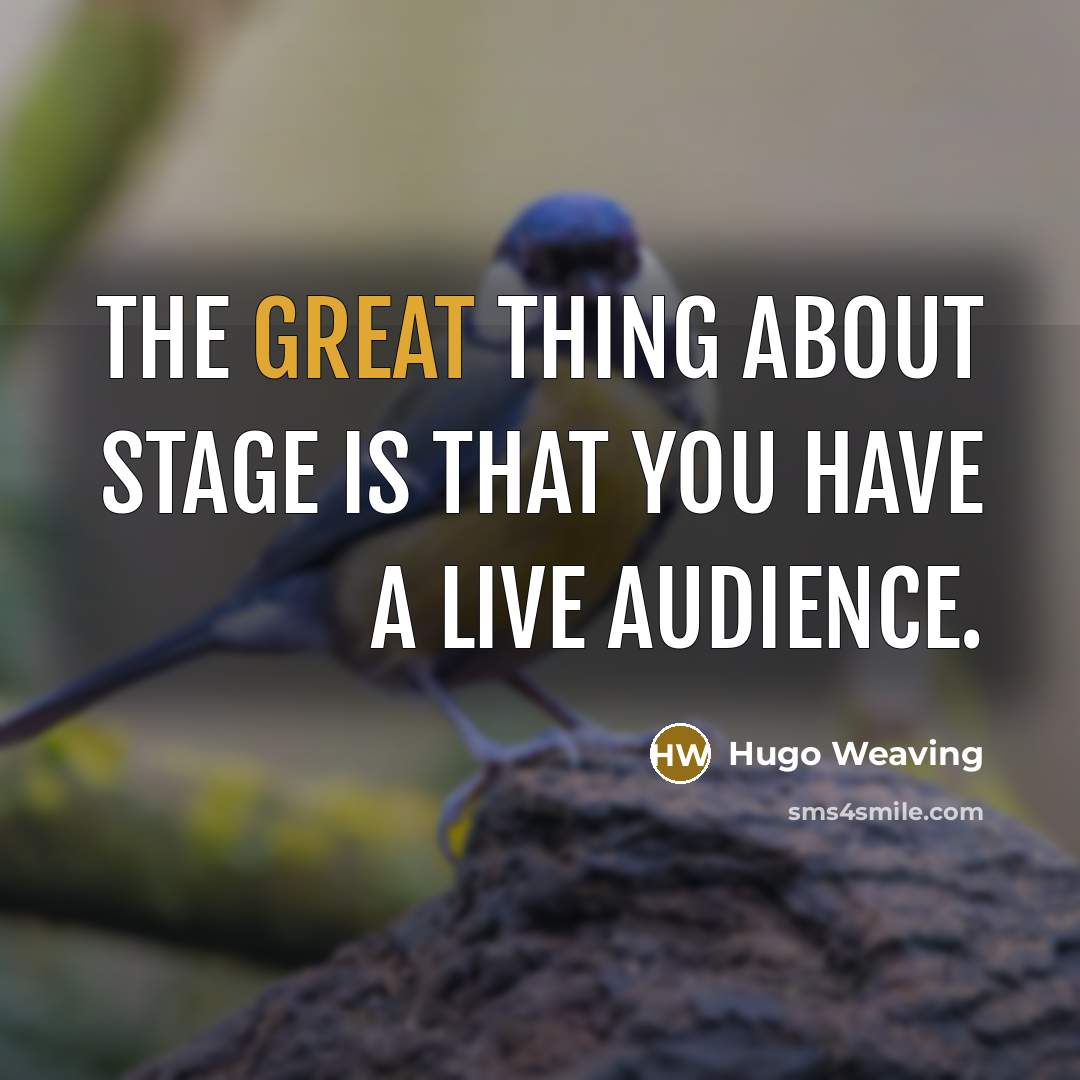 “The great thing about stage is that you have a live audience.” quote by Hugo Weaving