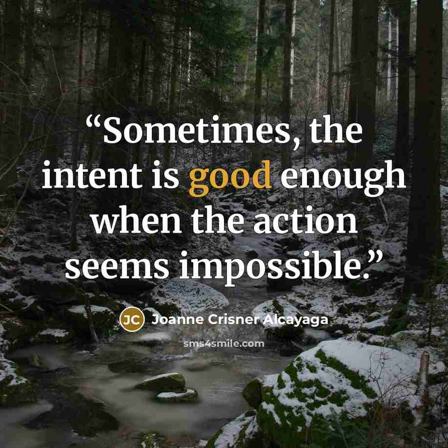 “Sometimes, the intent is good enough when the action seems impossible.” quote by Joanne Crisner Alcayaga