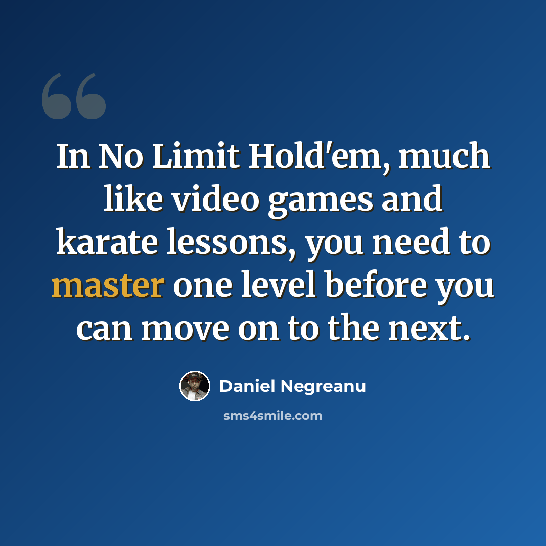 “In No Limit Hold'em, much like video games and karate lessons, you need to master one level before you can move on to the next.” quote by Daniel Negreanu