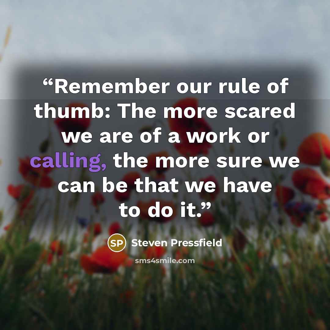 “Remember our rule of thumb: The more scared we are of a work or calling, the more sure we can be that we have to do it.” quote by Steven Pressfield