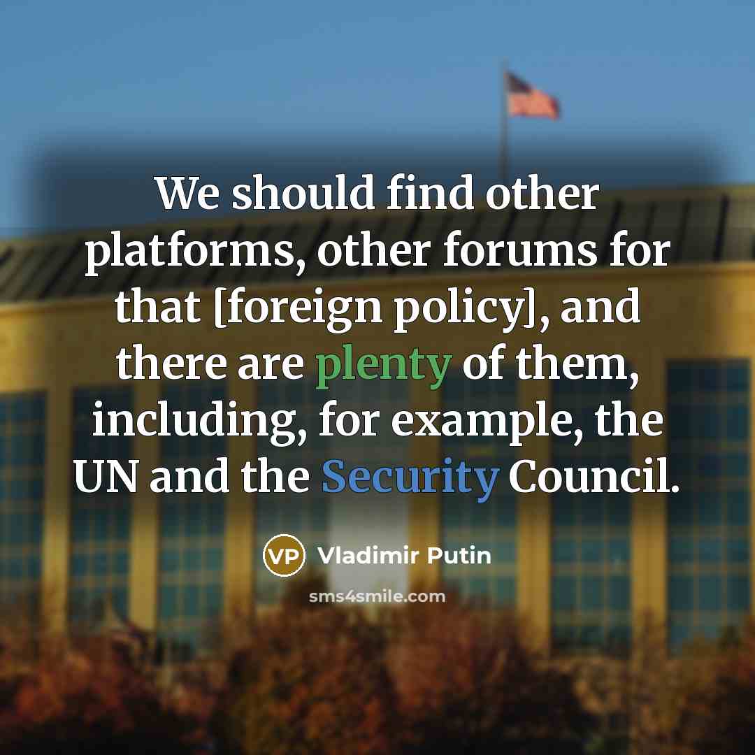 “We should find other platforms, other forums for that [foreign policy], and there are plenty of them, including, for example, the UN and the Security Council.” quote by Vladimir Putin