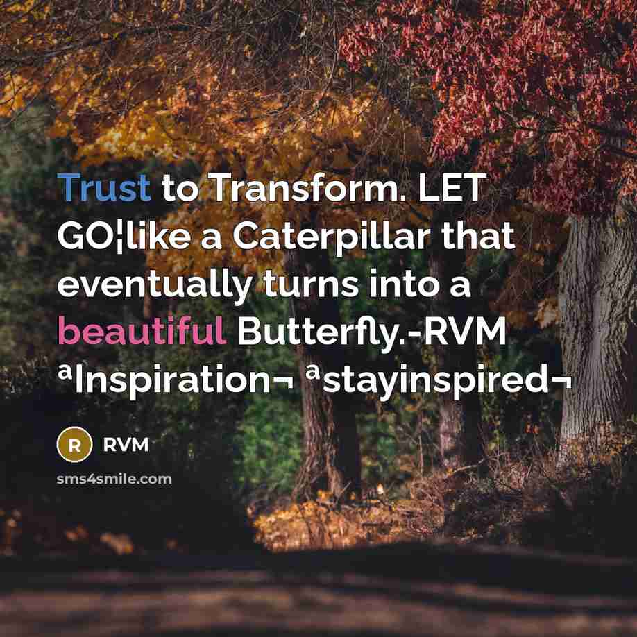 “Trust to Transform. LET GO¦like a Caterpillar that eventually turns into a beautiful Butterfly.-RVM ªInspiration¬ ªstayinspired¬” quote by RVM