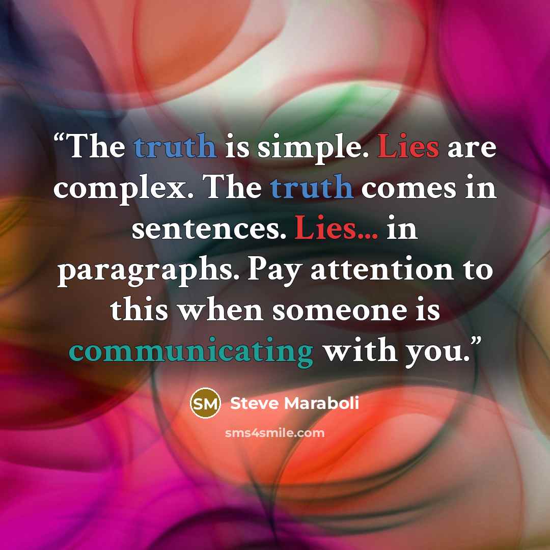 “The truth is simple. Lies are complex. The truth comes in sentences. Lies... in paragraphs. Pay attention to this when someone is communicating with you.” quote by Steve Maraboli
