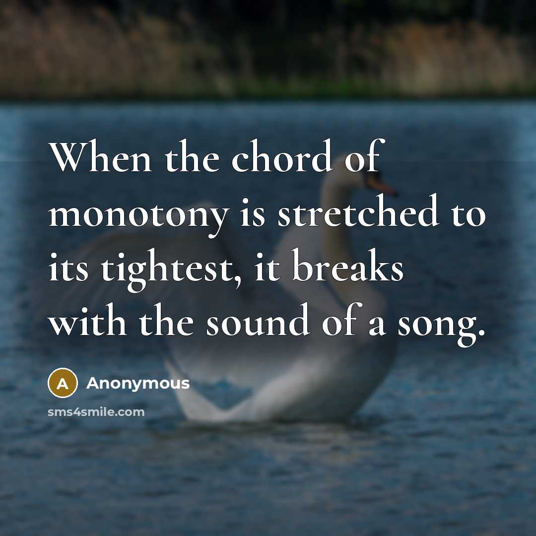 “When the chord of monotony is stretched to its tightest, it breaks with the sound of a song.” quote by Anonymous