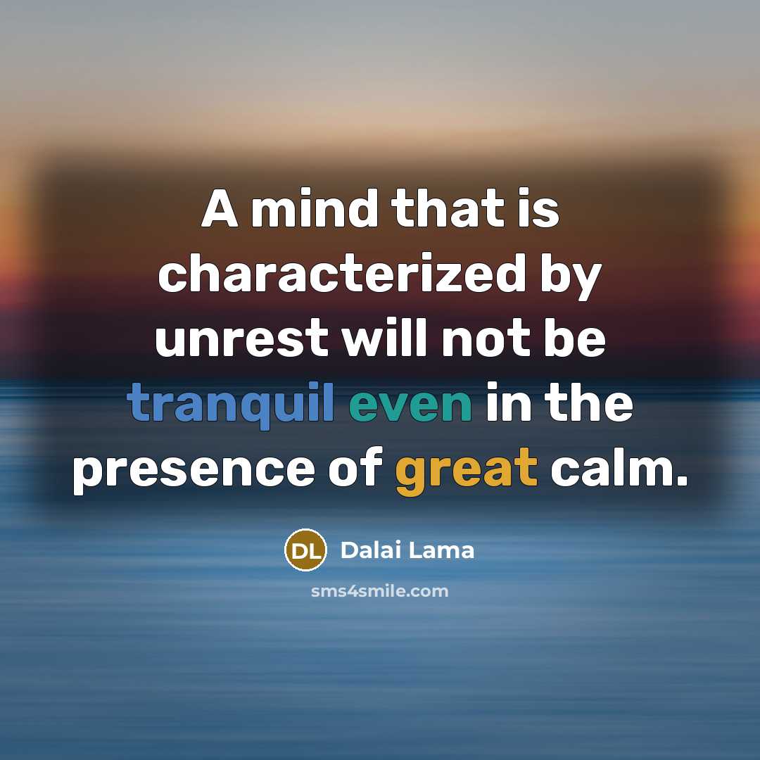 “A mind that is characterized by unrest will not be tranquil even in the presence of great calm.” quote by Dalai Lama