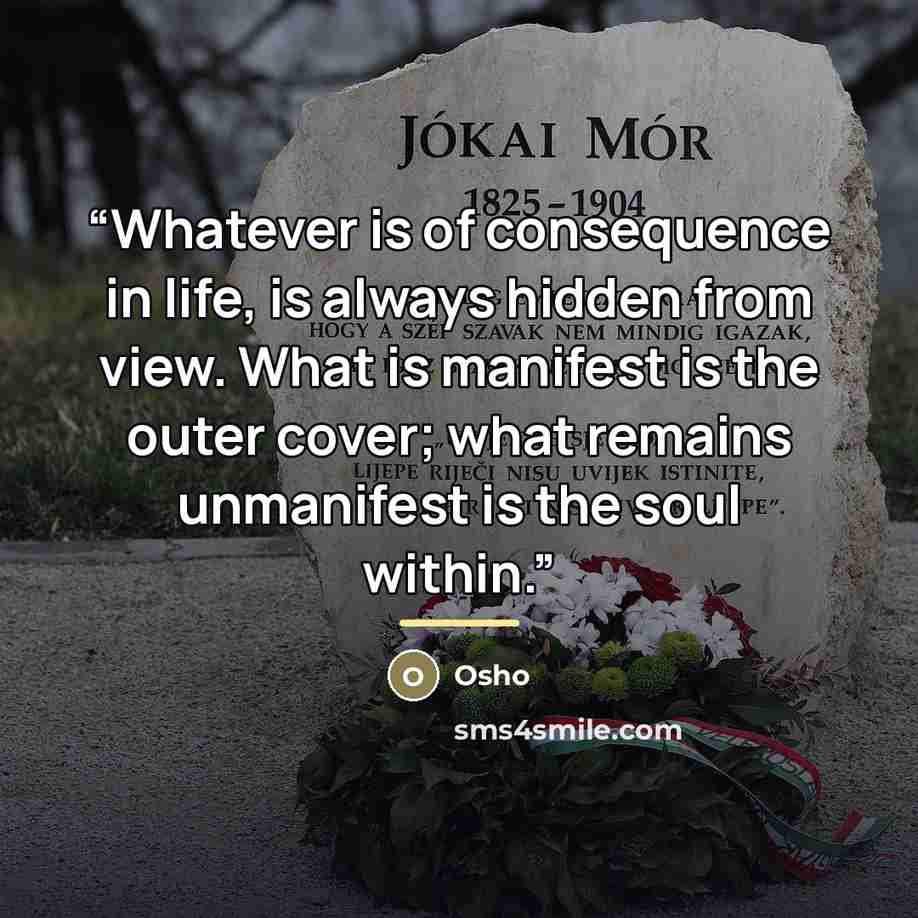 “Whatever is of consequence in life, is always hidden from view. What is manifest is the outer cover; what remains unmanifest is the soul within.” quote by Osho