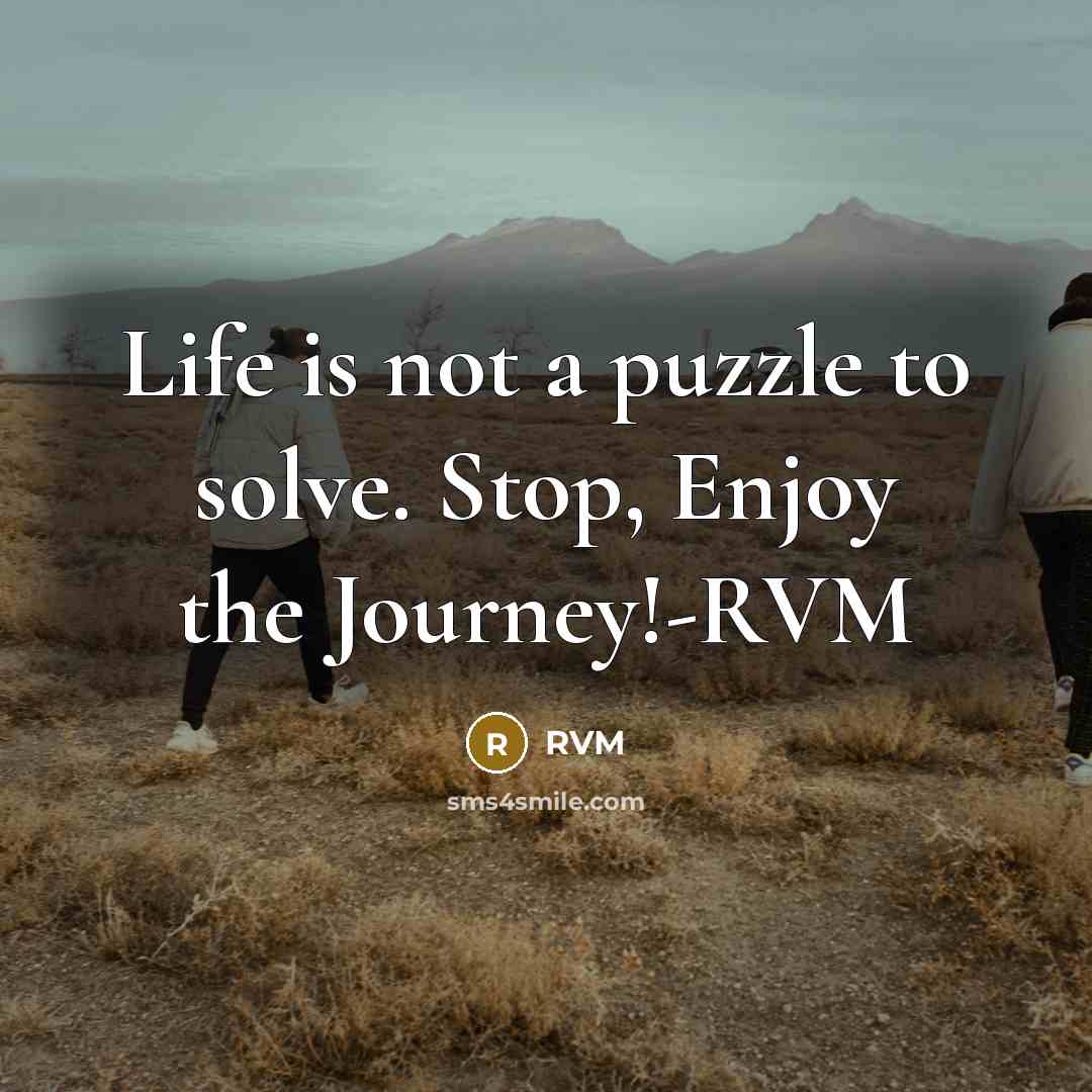 “Life is not a puzzle to solve. Stop, Enjoy the Journey!-RVM” quote by RVM