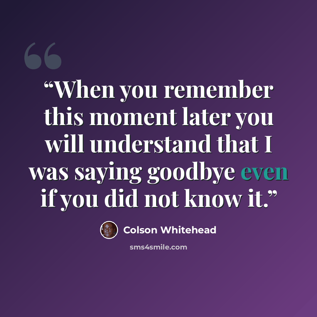 “When you remember this moment later you will understand that I was saying goodbye even if you did not know it.” quote by Colson Whitehead