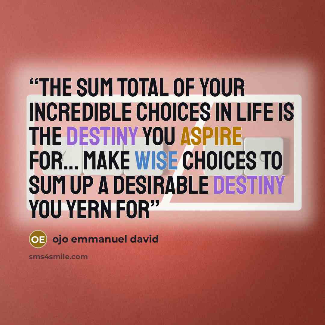 “the sum total of your incredible choices in life is the destiny you aspire for... make wise choices to sum up a desirable destiny you yern for” quote by ojo emmanuel david