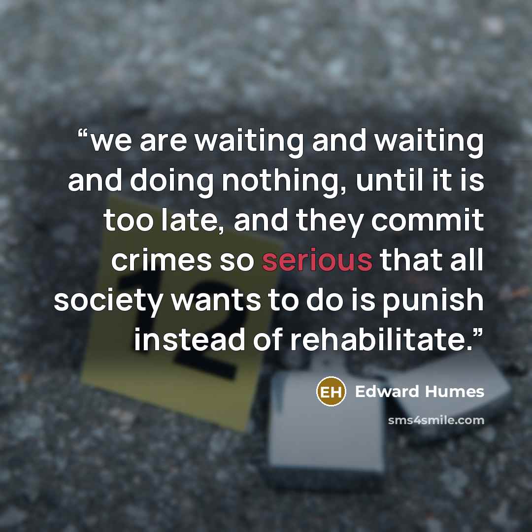 “we are waiting and waiting and doing nothing, until it is too late, and they commit crimes so serious that all society wants to do is punish instead of rehabilitate.” quote by Edward Humes