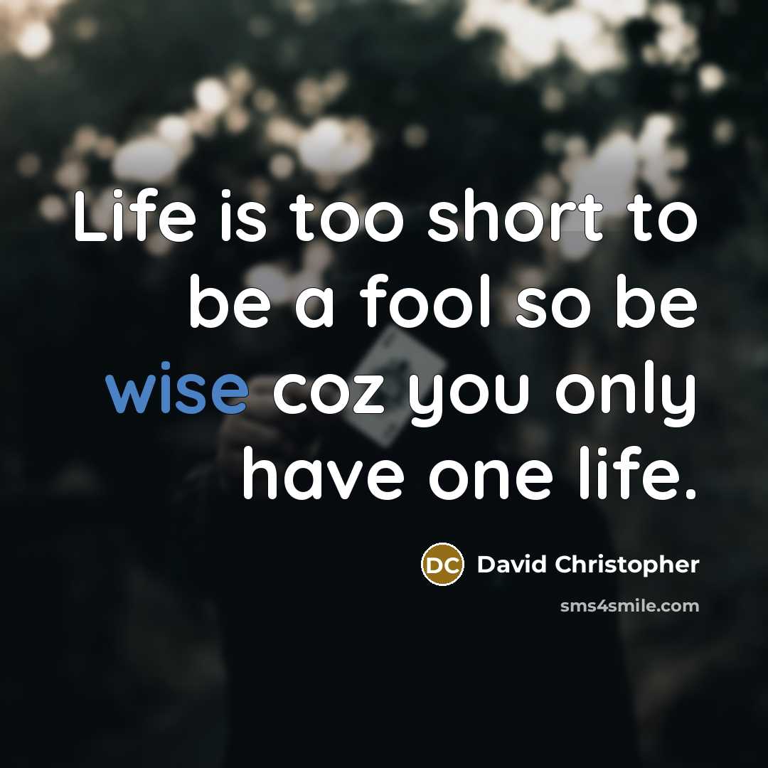 “Life is too short to be a fool so be wise coz you only have one life.” quote by David Christopher