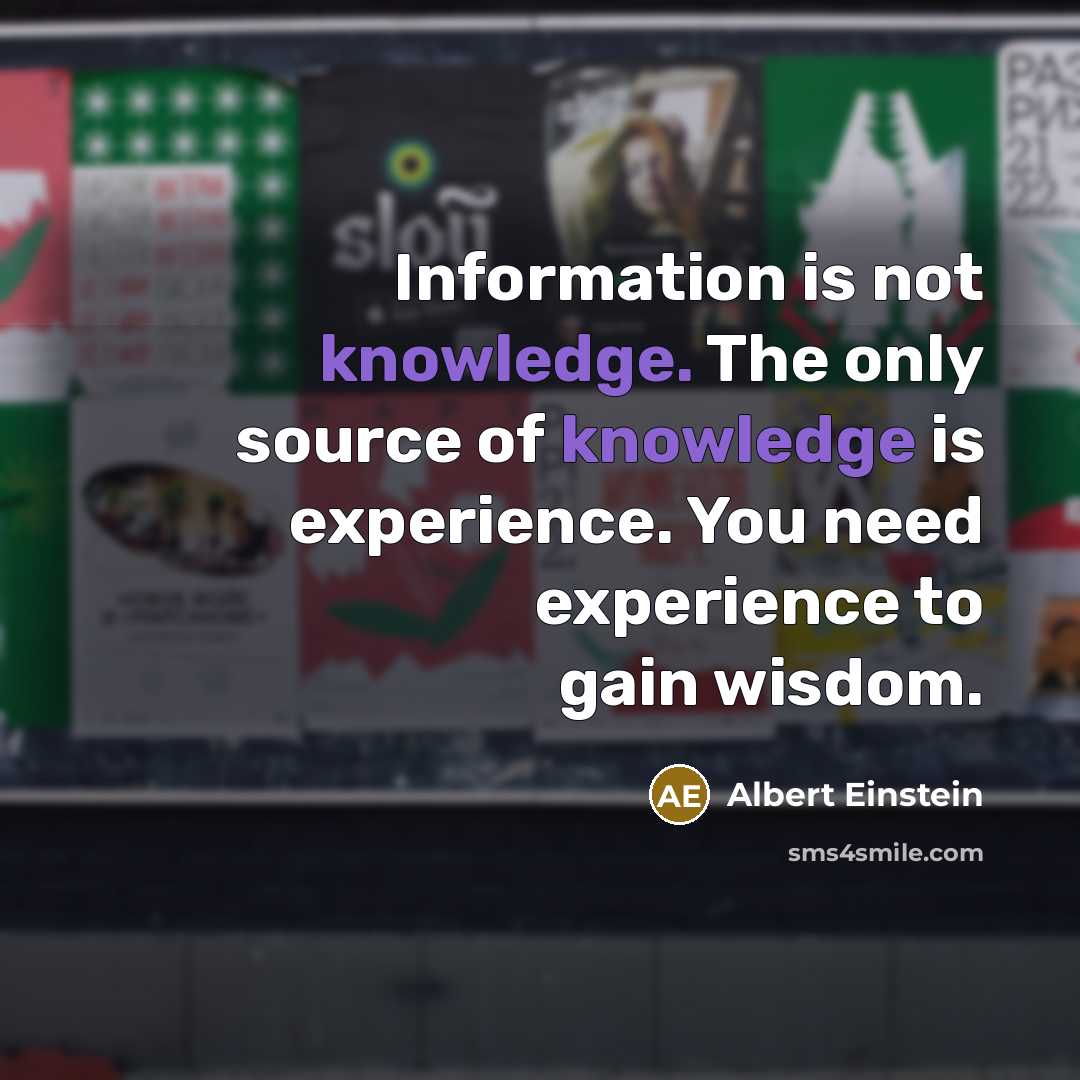 “Information is not knowledge. The only source of knowledge is experience. You need experience to gain wisdom.” quote by Albert Einstein