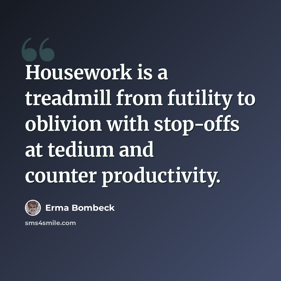 “Housework is a treadmill from futility to oblivion with stop-offs at tedium and counter productivity.” quote by Erma Bombeck