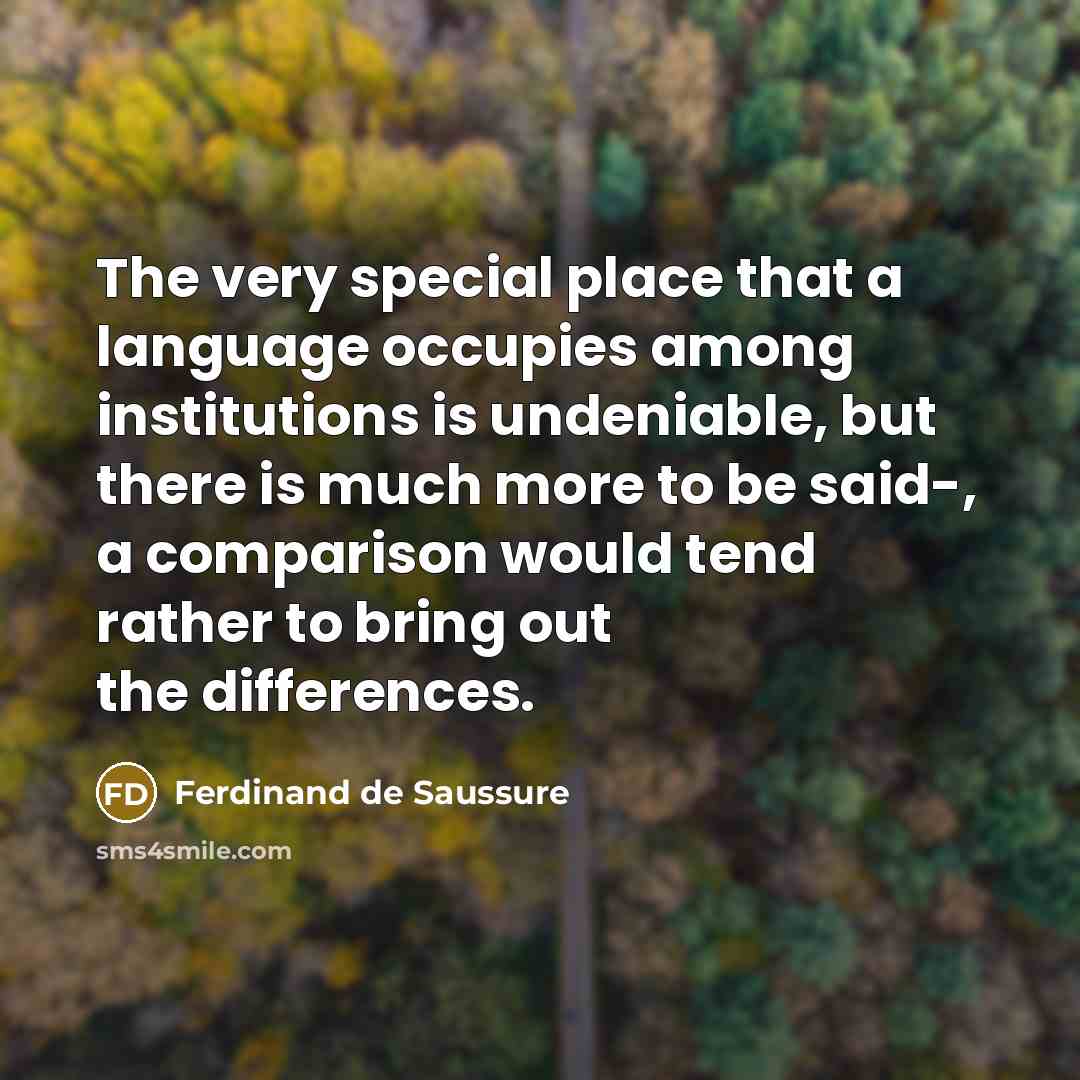 “The very special place that a language occupies among institutions is undeniable, but there is much more to be said-, a comparison would tend rather to bring out the differences.” quote by Ferdinand de Saussure