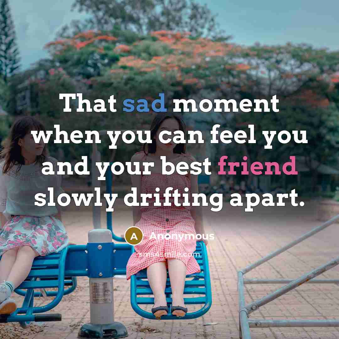 “That sad moment when you can feel you and your best friend slowly drifting apart.” quote by Anonymous