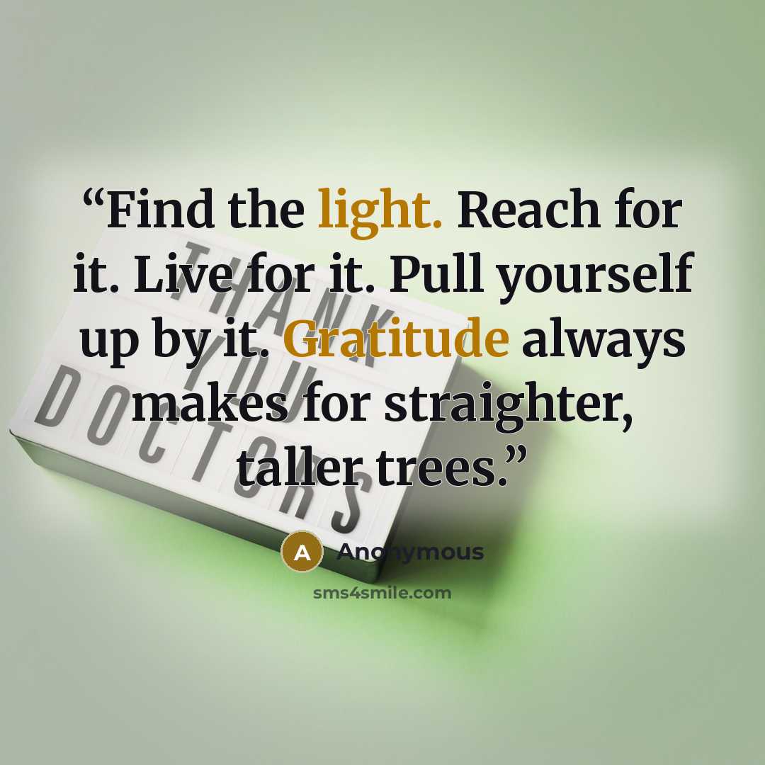 “Find the light. Reach for it. Live for it. Pull yourself up by it. Gratitude always makes for straighter, taller trees.” quote by Anonymous