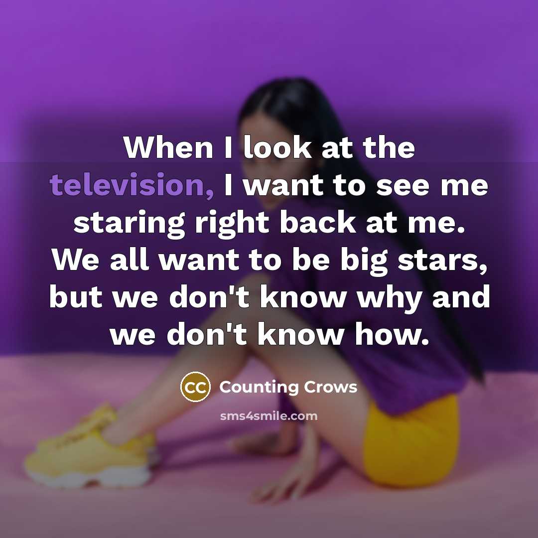 “When I look at the television, I want to see me staring right back at me. We all want to be big stars, but we don't know why and we don't know how.” quote by Counting Crows