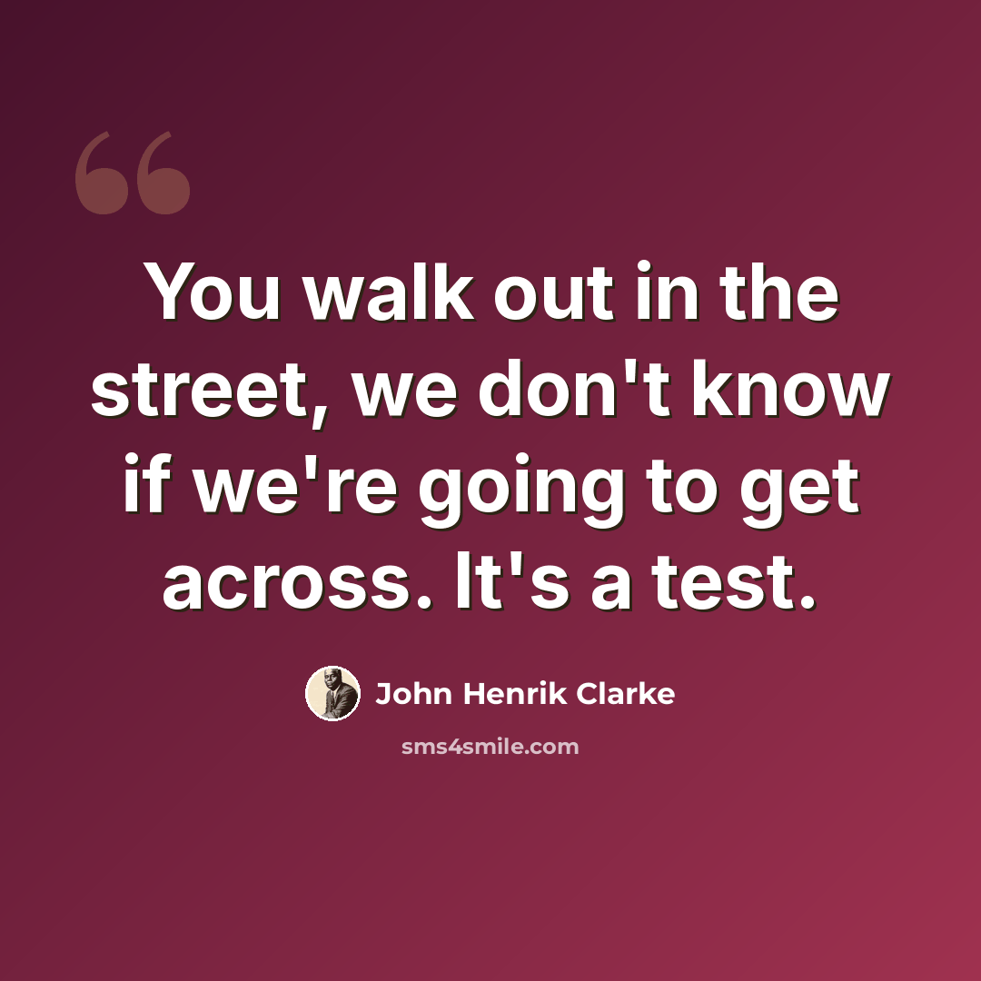 “You walk out in the street, we don't know if we're going to get across. It's a test.” quote by John Henrik Clarke