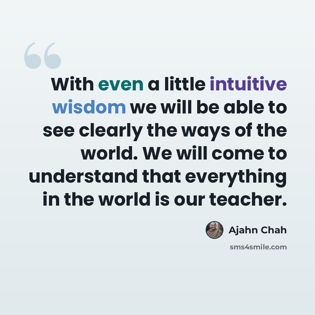 “With even a little intuitive wisdom we will be able to see clearly the ways of the world. We will come to understand that everything in the world is our teacher.” quote by Ajahn Chah