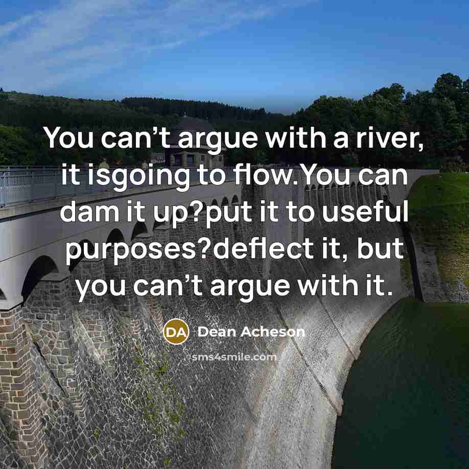 “You can't argue with a river, it isgoing to flow.You can dam it up?put it to useful purposes?deflect it, but you can't argue with it.” quote by Dean Acheson