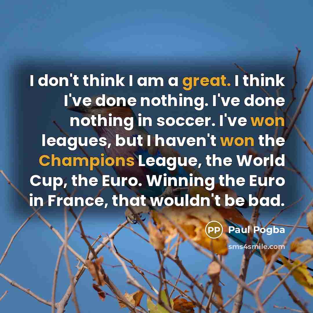 “I don't think I am a great. I think I've done nothing. I've done nothing in soccer. I've won leagues, but I haven't won the Champions League, the World Cup, the Euro. Winning the Euro in France, that wouldn't be bad.” quote by Paul Pogba