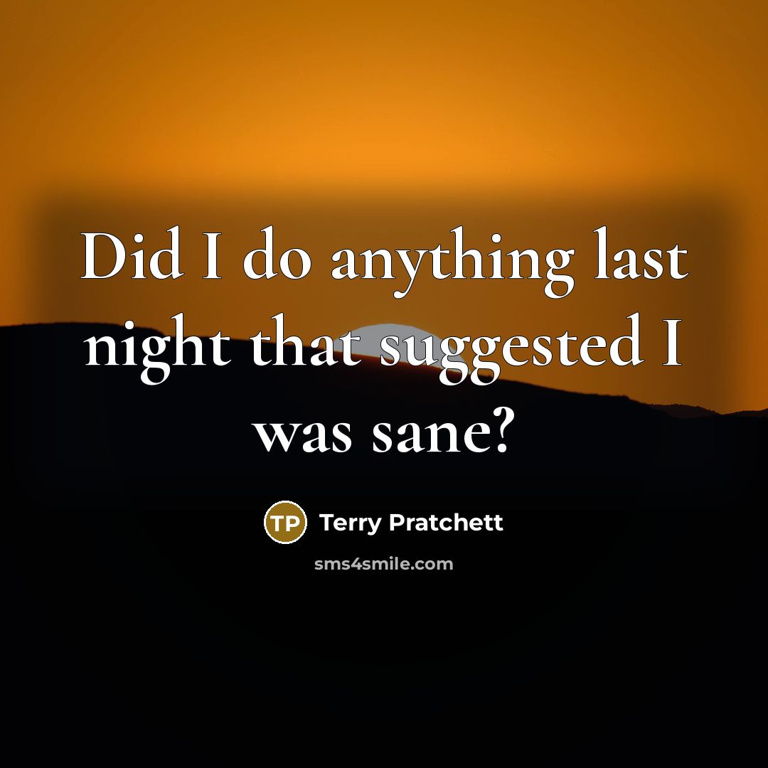 “Did I do anything last night that suggested I was sane?” quote by Terry Pratchett