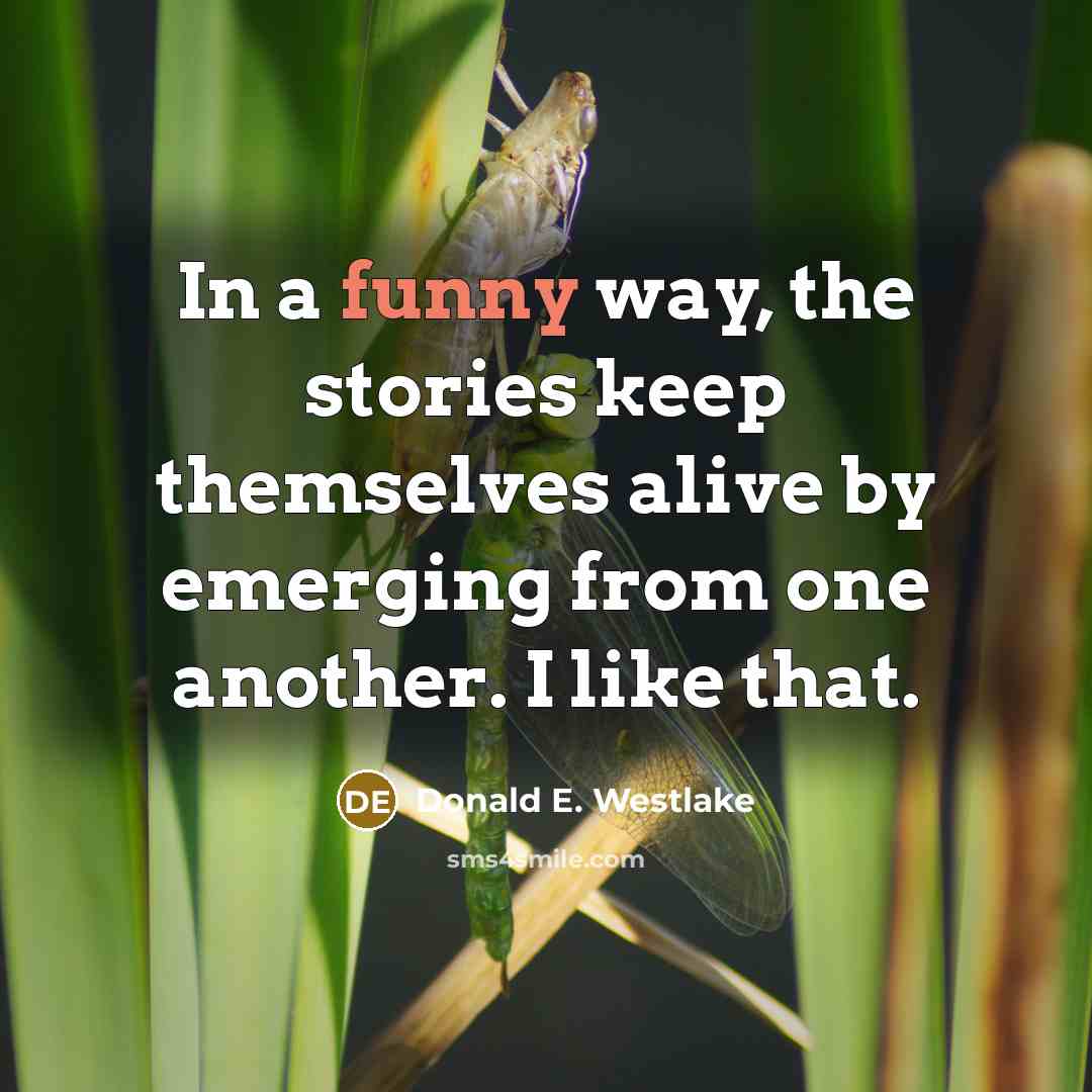 “In a funny way, the stories keep themselves alive by emerging from one another. I like that.” quote by Donald E. Westlake