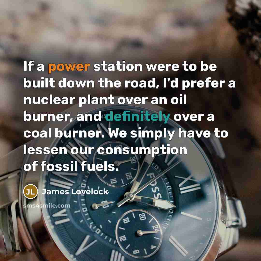 “If a power station were to be built down the road, I'd prefer a nuclear plant over an oil burner, and definitely over a coal burner. We simply have to lessen our consumption of fossil fuels.” quote by James Lovelock