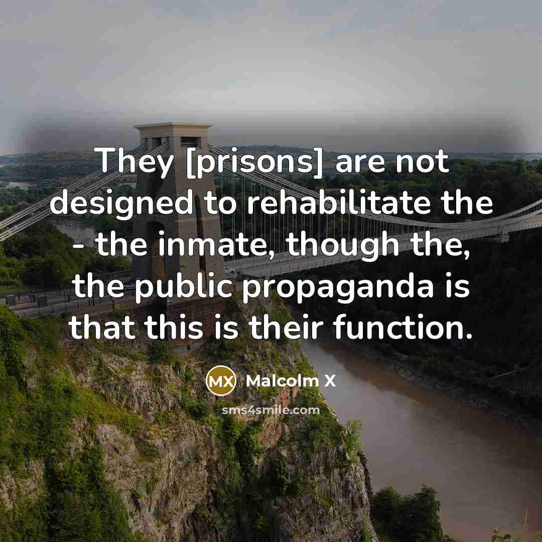 “They [prisons] are not designed to rehabilitate the - the inmate, though the, the public propaganda is that this is their function.” quote by Malcolm X