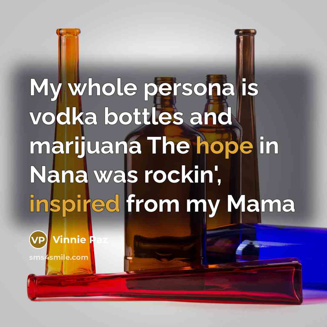 “My whole persona is vodka bottles and marijuana The hope in Nana was rockin', inspired from my Mama” quote by Vinnie Paz