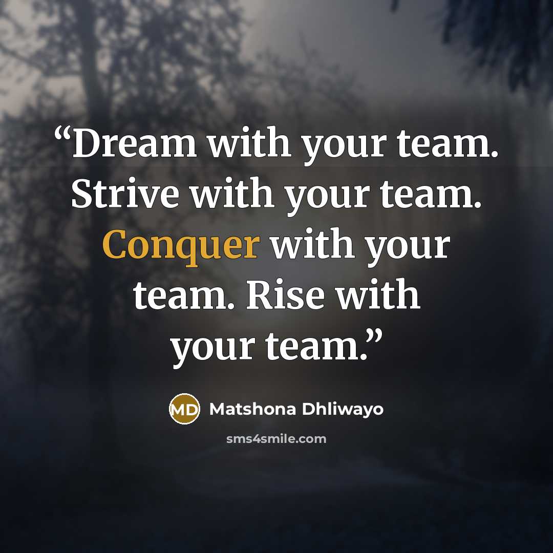 “Dream with your team. Strive with your team. Conquer with your team. Rise with your team.” quote by Matshona Dhliwayo