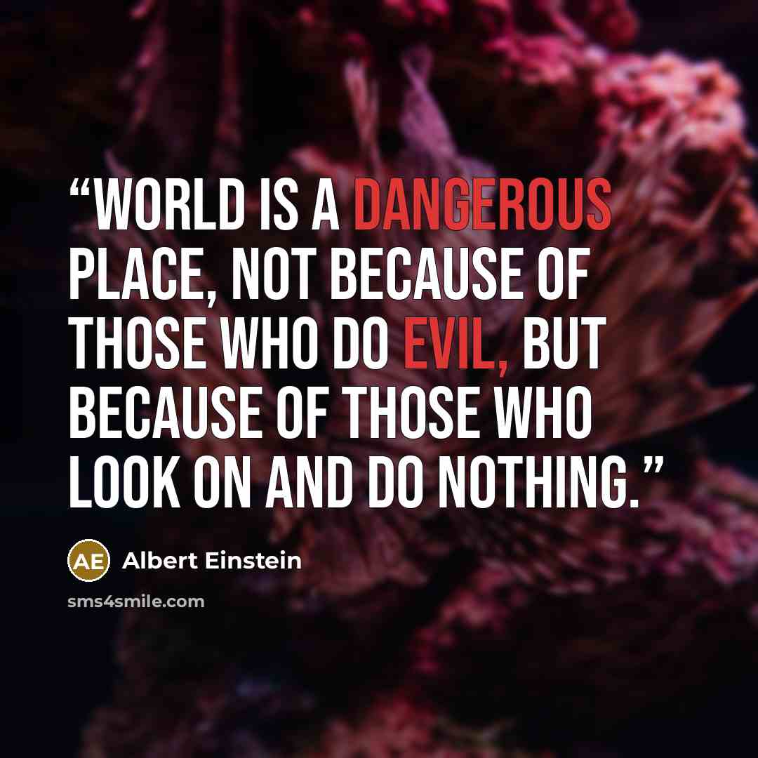 “world is a dangerous place, not because of those who do evil, but because of those who look on and do nothing.” quote by Albert Einstein