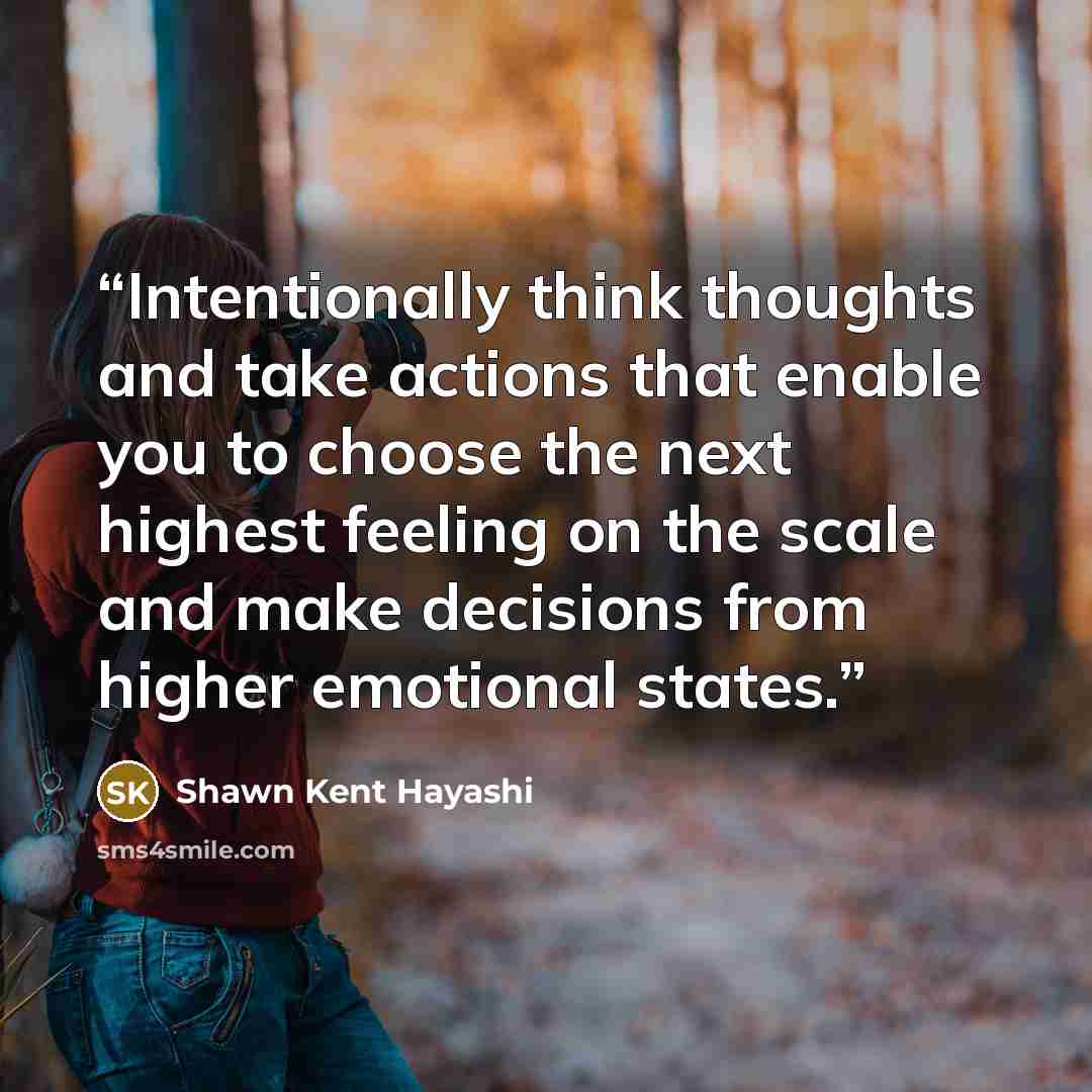 “Intentionally think thoughts and take actions that enable you to choose the next highest feeling on the scale and make decisions from higher emotional states.” quote by Shawn Kent Hayashi