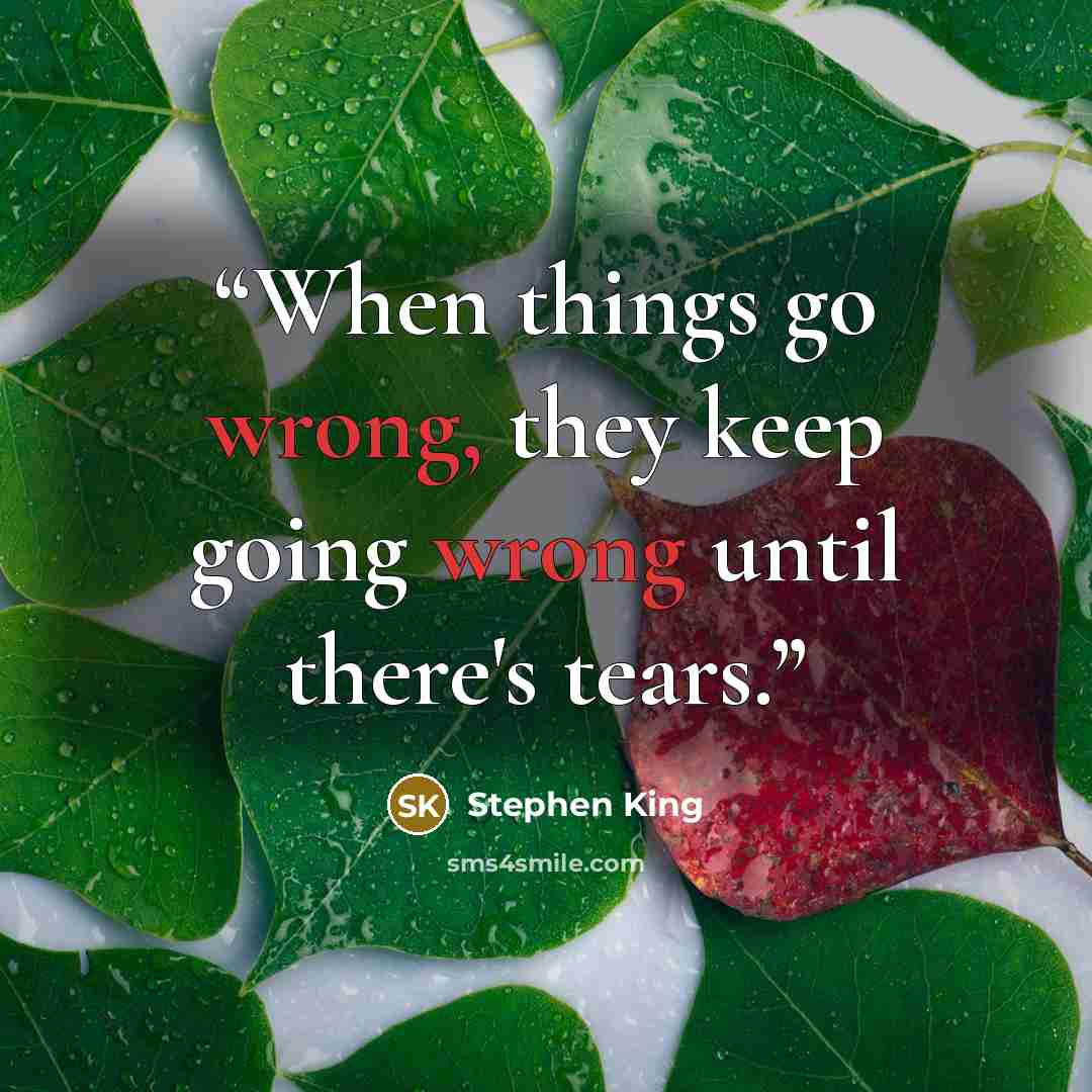 “When things go wrong, they keep going wrong until there's tears.” quote by Stephen King