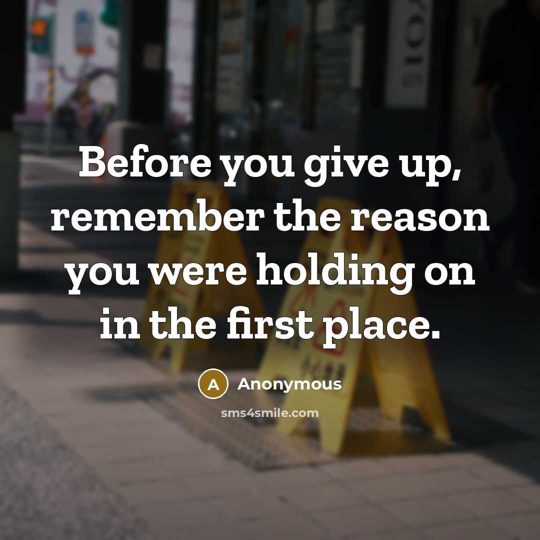 “Before you give up, remember the reason you were holding on in the first place.” quote by Anonymous