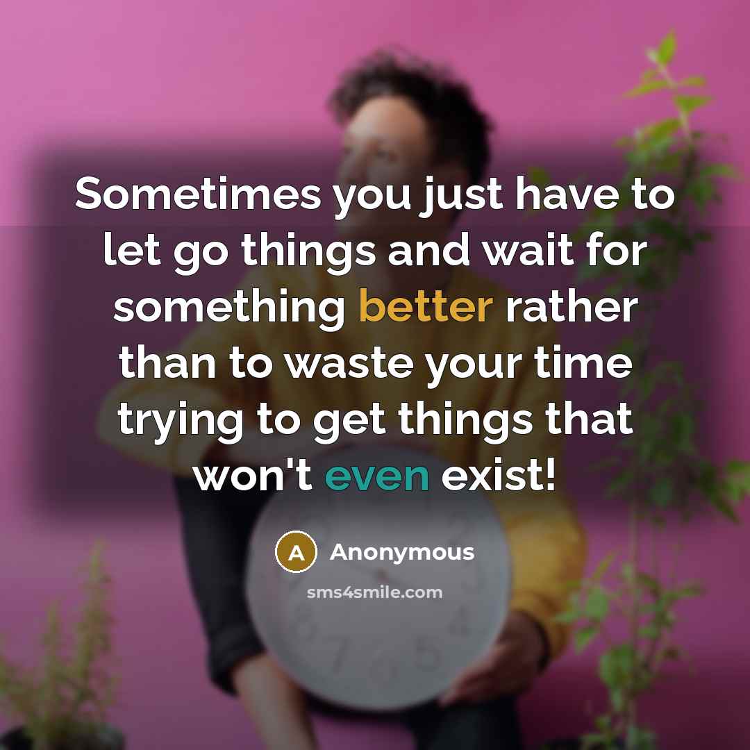 “Sometimes you just have to let go things and wait for something better rather than to waste your time trying to get things that won't even exist!” quote by Anonymous