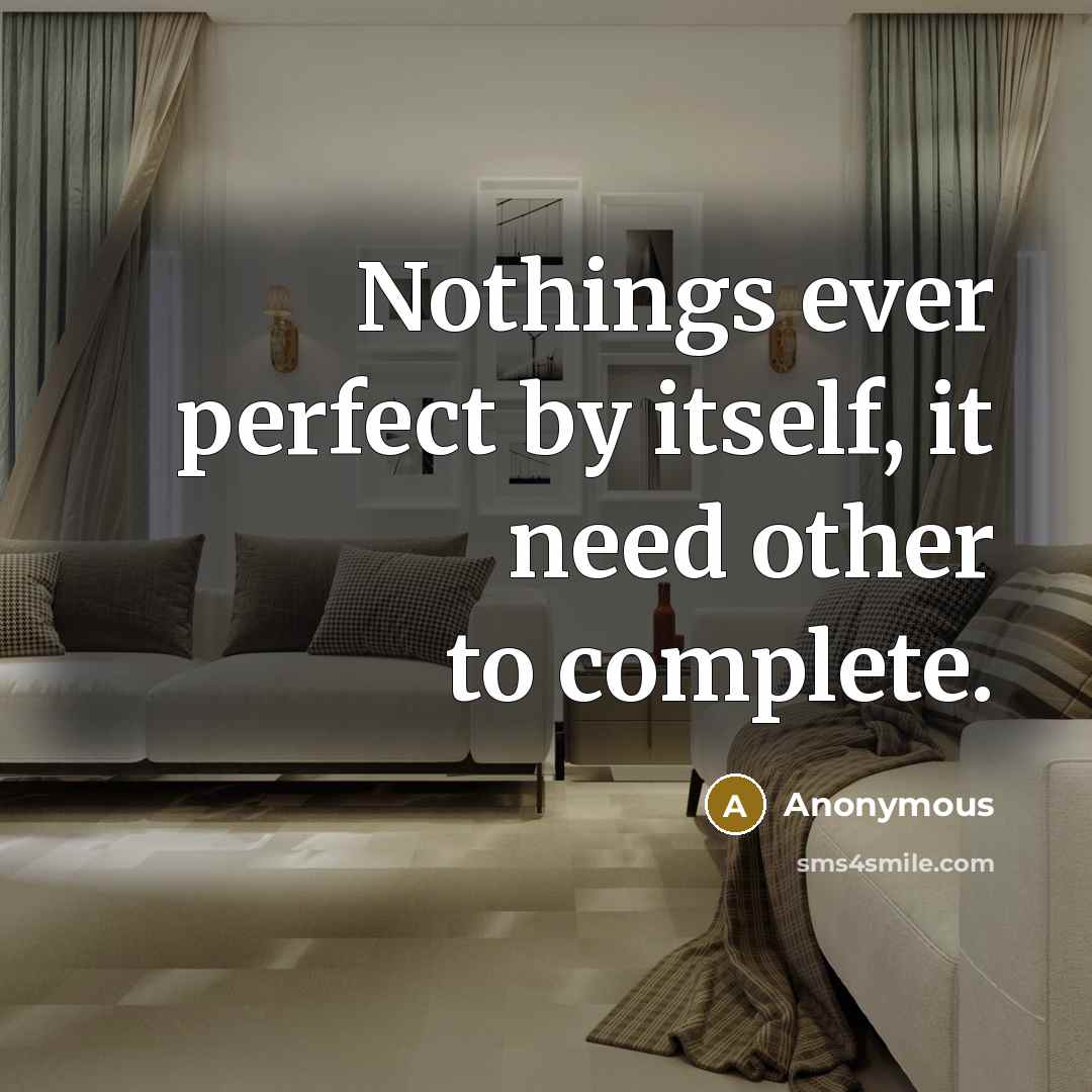 “Nothings ever perfect by itself, it need other to complete.” quote by Anonymous