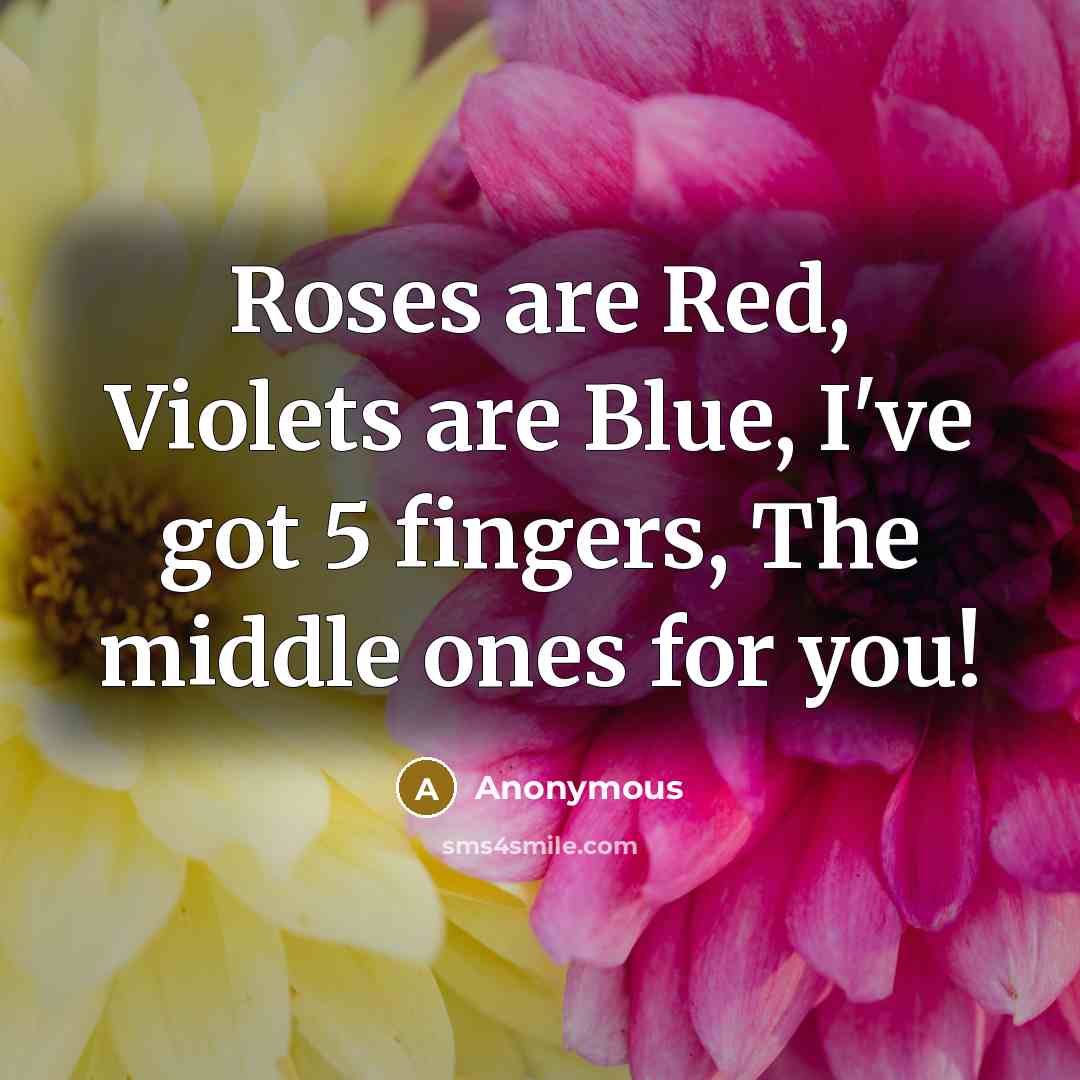 “Roses are Red, Violets are Blue, I've got 5 fingers, The middle ones for you!” quote by Anonymous