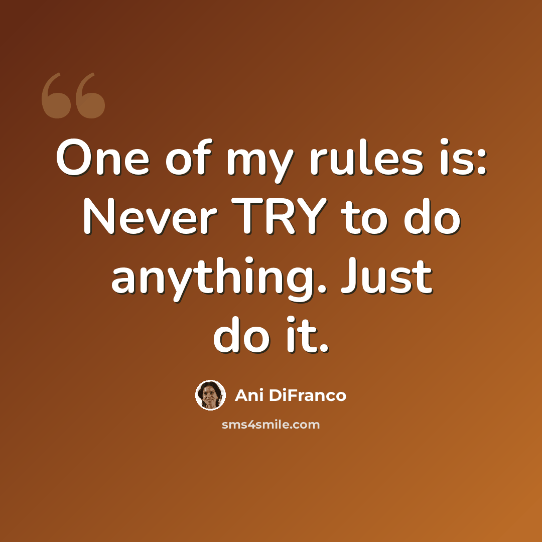 “One of my rules is: Never TRY to do anything. Just do it.” quote by Ani DiFranco