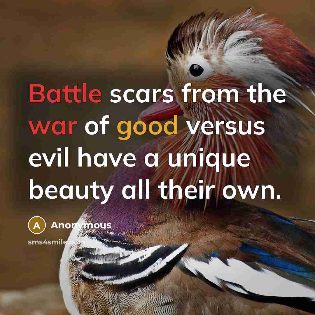 “Battle scars from the war of good versus evil have a unique beauty all their own.” quote by Anonymous