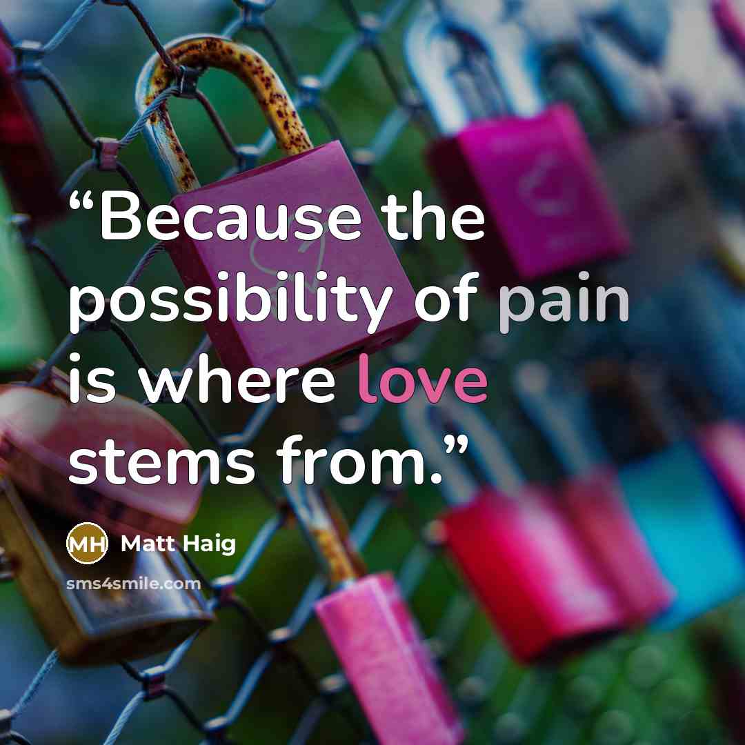 “Because the possibility of pain is where love stems from.” quote by Matt Haig