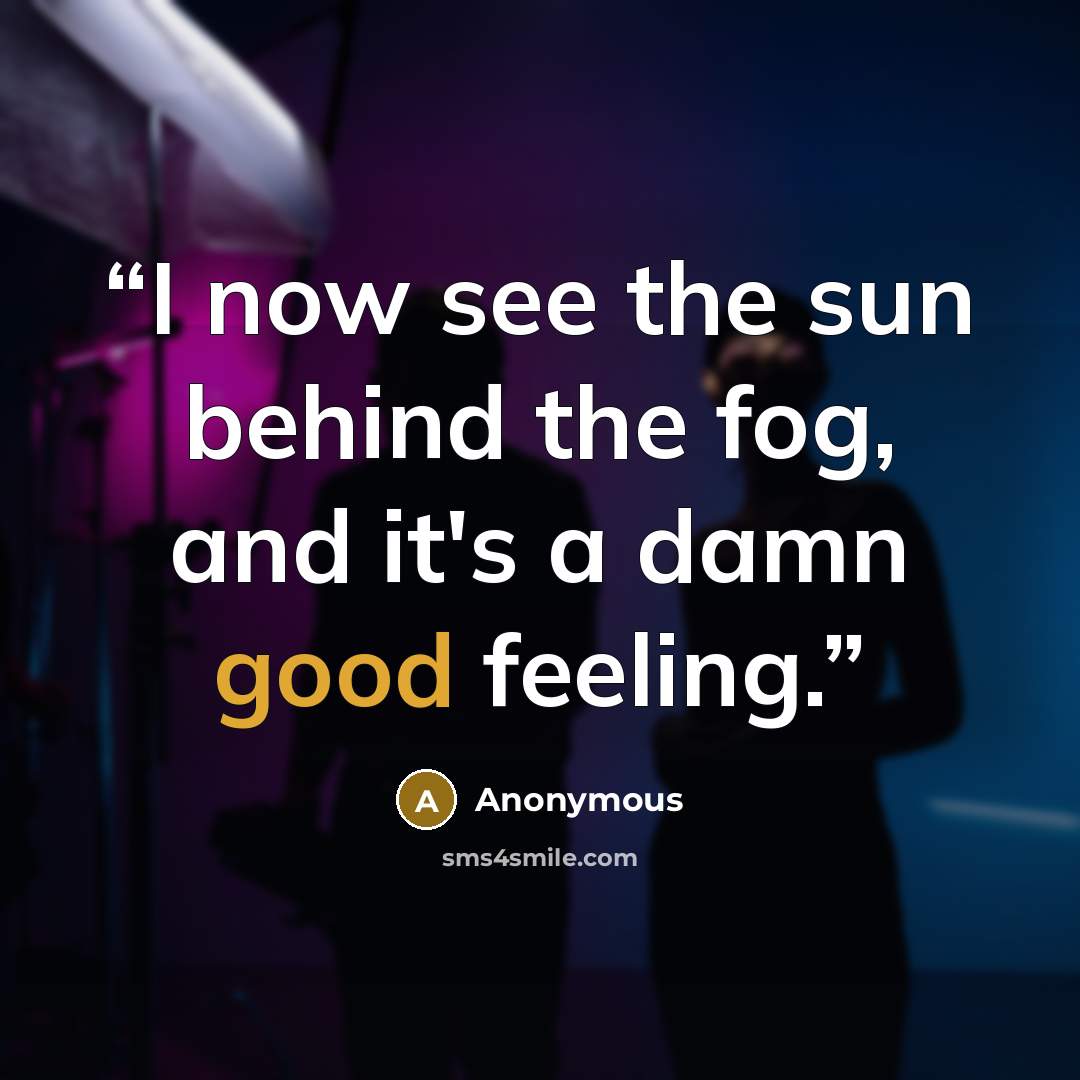 “I now see the sun behind the fog, and it's a damn good feeling.” quote by Anonymous