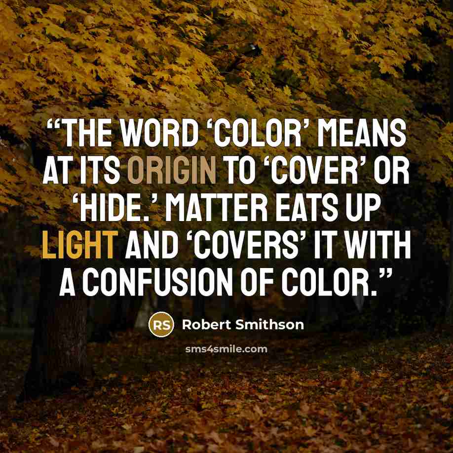 “The word ‘color’ means at its origin to ‘cover’ or ‘hide.’ Matter eats up light and ‘covers’ it with a confusion of color.” quote by Robert Smithson
